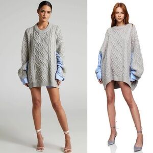 Lioness Sonny Oversized Knit Sweater Small Grey Blue
